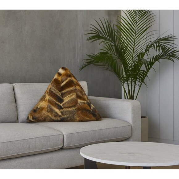 Real Rabbit Fur Triangle Accent Pillow – Modern Luxury Home Decor - Picture 1 of 8